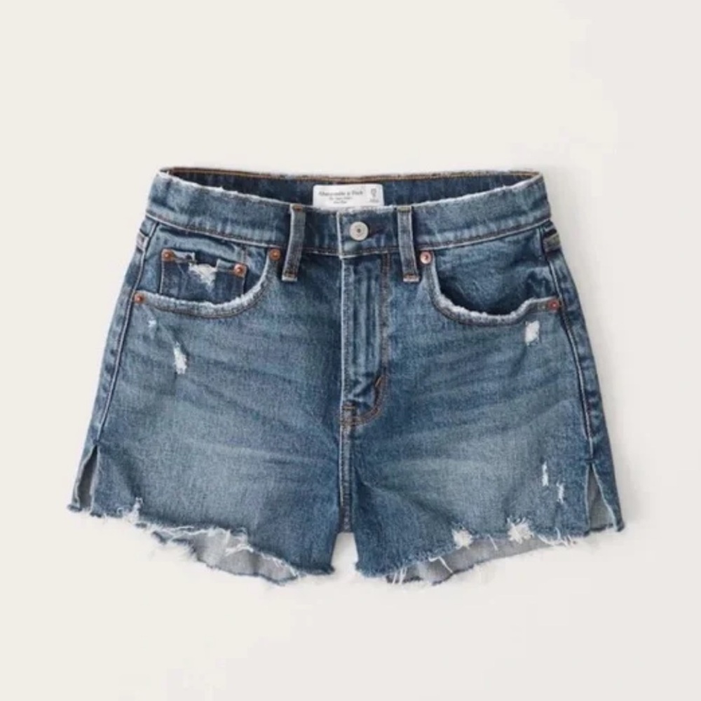 Abercrombie & Fitch Dark Blue Distressed Jean Shorts
